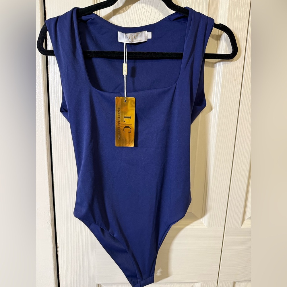 NWT Lizette Collection Royal Blue Square Sleeveless Bodysuit Thong Snap Bottom